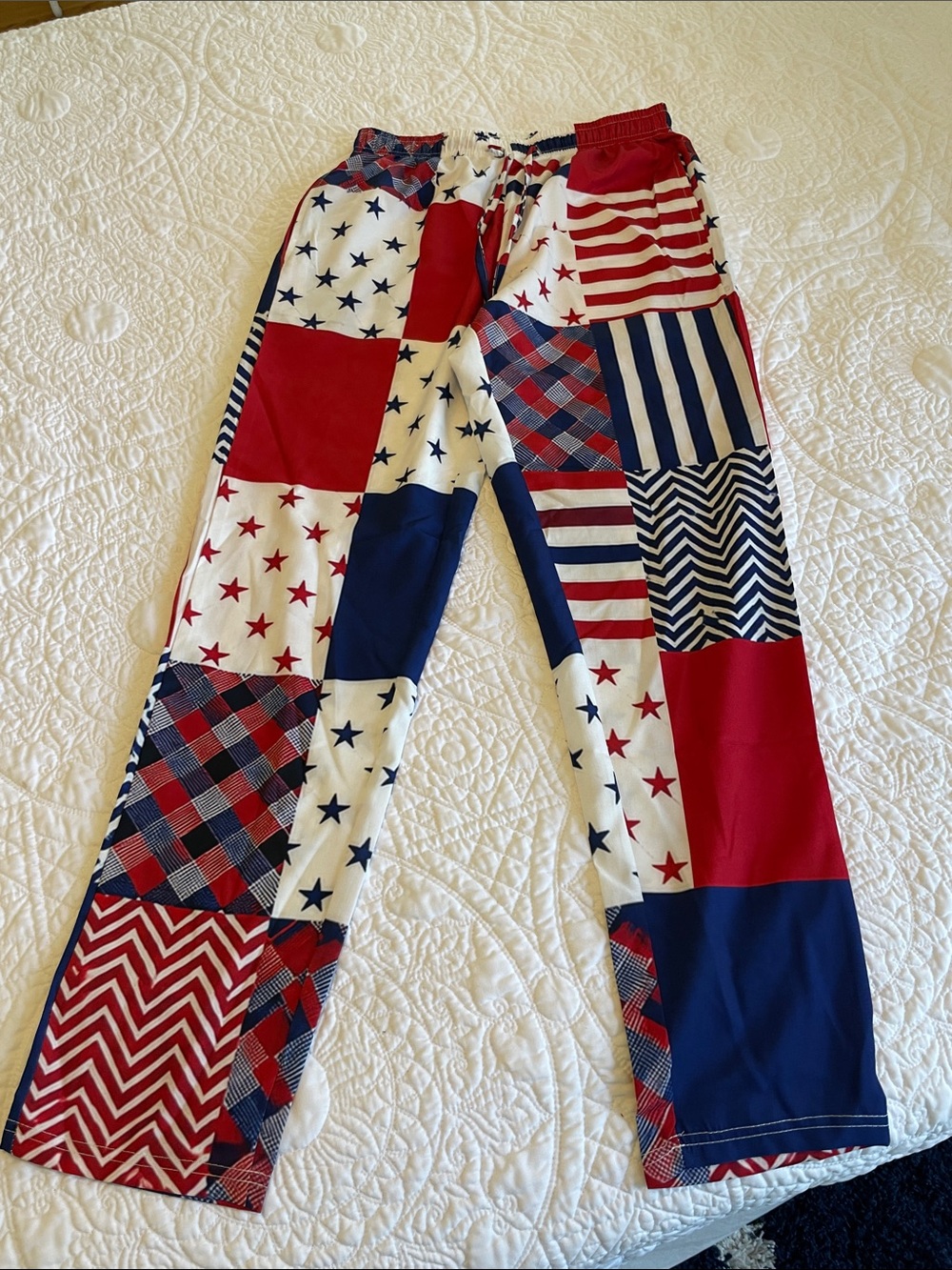 Kids Red, White & Blue Patchwork Flag Pajama Pants
